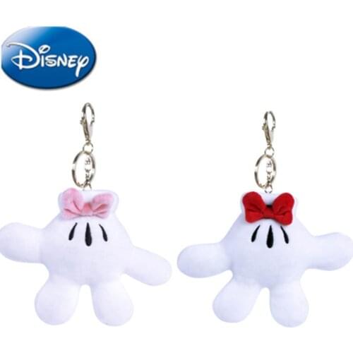 Genuine Disney 12cm Fashion Mickey Minnie Kawaii Hand Palm Anime Plush Doll Keychain Schoolbag Pendant Toy For Girl Boy Gifts