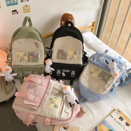 Fashion School Backpack Contrast Color Women Backpack Nylon Waterproof Anti-theft Student School Bag 2021