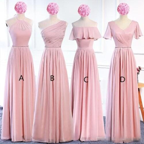 Four Styles Tops Lace Up Back Wedding Guest Dress Chiffon A Line Long Bridesmaids Dresses for Women