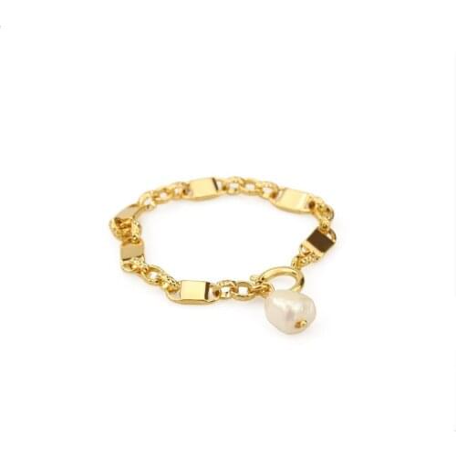 Color-Preserving Vacuum Plating Real Gold Gold Simple Cold Wind Personality Thick Chain Natural Real Pearl Bracelet Women