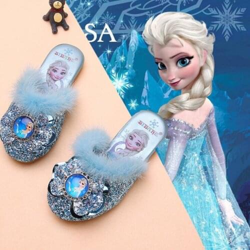 Disney Frozen Elsa Shoes For Girls Children Lovely Cartoon Princess Flat Sandals Shoes Inside and outside slippers With Bow
