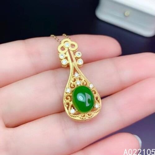Fine Jewelry 925 Pure Silver Inlaid Natural Jasper Girl Luxury Popular Pipa Chinese Style Gem Pendant Necklace Support Detection