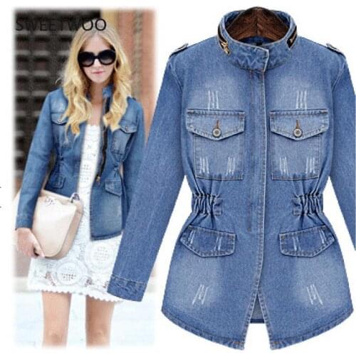 2021 Autumn New Style European and American Fan Washed Retro Wild Old Slim-Fit Womens Waist Denim Jacket