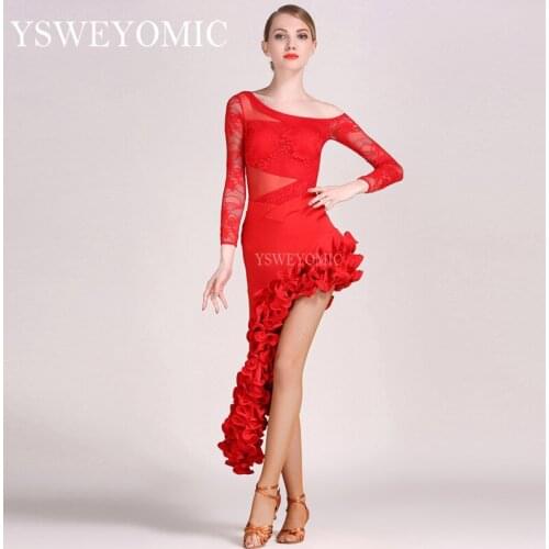 Women Latin Dresses Competition dance One Full Set Latin Dance Tops and Skirts Plus Size Latin Dresses YL143+S8032
