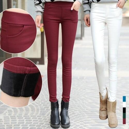 Women Winter Warm Long Trousers Casual Solid Color Plush Thicked Fleece Lined Thermal Stretchy Skinny Leggings Pants