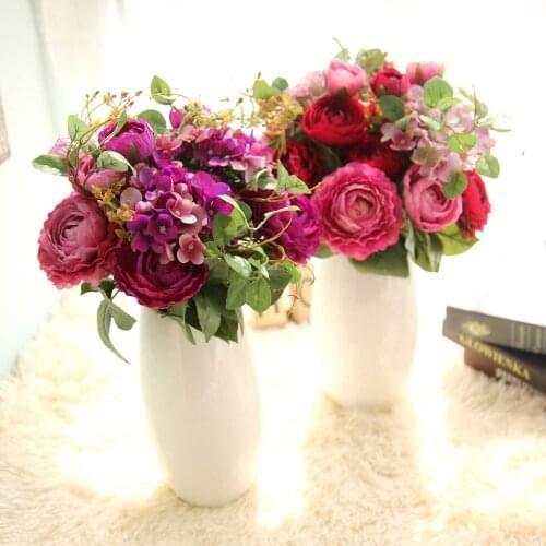 1 Bunch Ranunculus Silk Artificial Flower for Table Setting Wedding Party Festival Home Decoration Flower Arrangements 15"x9"