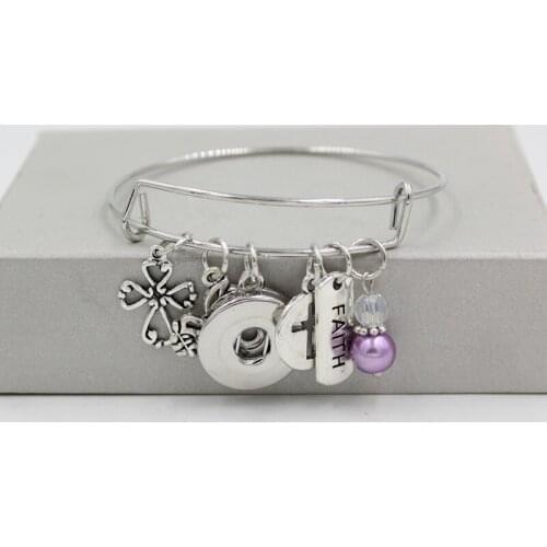 10PCS New Arrival Women Bangles Peace Dove Faith Cross Charm Bracelets Gifts Liobonar Snap Buttons Charms Pulsera