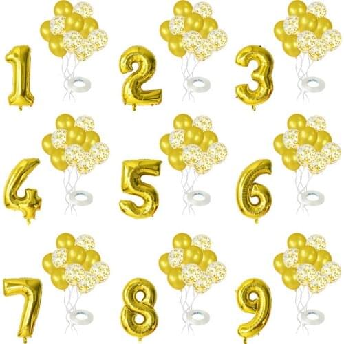 12pcs 32inch Gold Number Foil Balloons Sets Confetti Latex Ballons For Kids Adult Happy Birthday Party Decor Wedding Air Globos