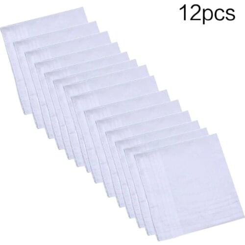 12Pcs Cotton Handkerchiefs Pure Hankies Jacquard Striped Pocket Square Towel DIY