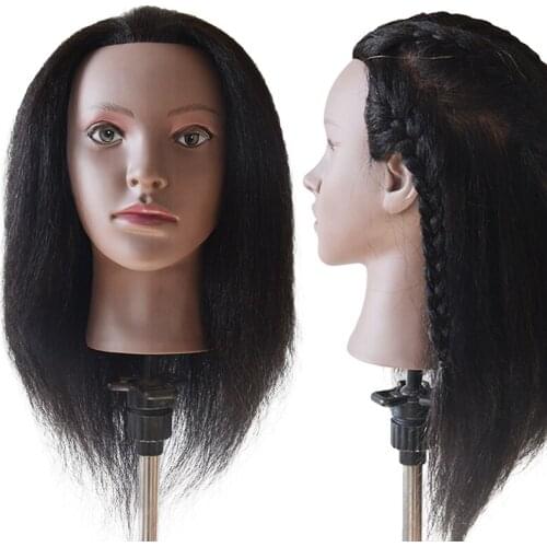 14inch Black Natural Real Hair African Female Mannequin Head For Hairstyles 100% Real Hair Doll Head With Free Small Table Stand