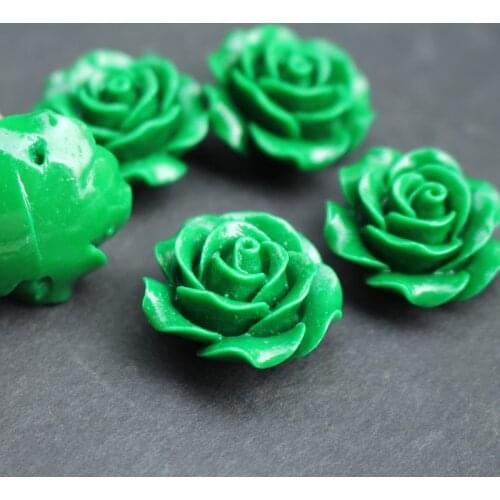 5Pieces 25mm Camelia Artificial Coral beads Large Coral flower beads Cabochon Dark green color for Jewelry making