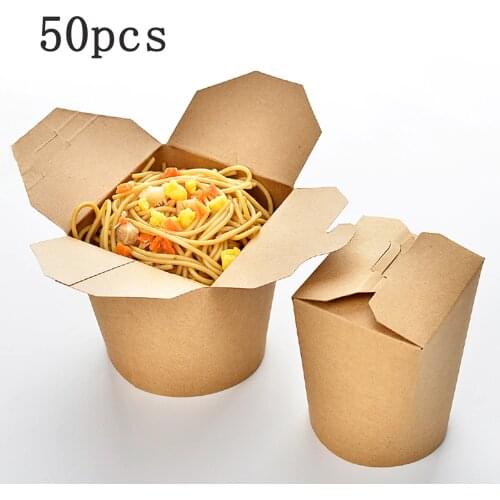 50Pcs 16 Ounce Kraft Paper Bucket Disposable Meal Prep Containers Takeout Food Package Kraft Paper Box Wedding Birthday Party