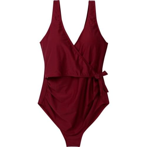 One Pieces V Neck Maternity Women Swimsuit Striped Bodysuit for pregnant women Backless Lace-Up Swimwear Pregnancy Dress