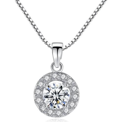 Trendy OL Style 0.6 Carat Cubic Zirconia Chain Necklaces & Pendants White Gold Color Fashion Wedding Jewelry For Women