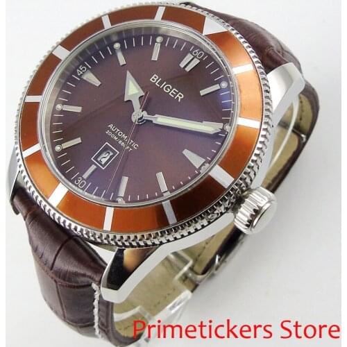 46mm coffee dial coffee bezel stainless steel case date automatic movement mens watch 97