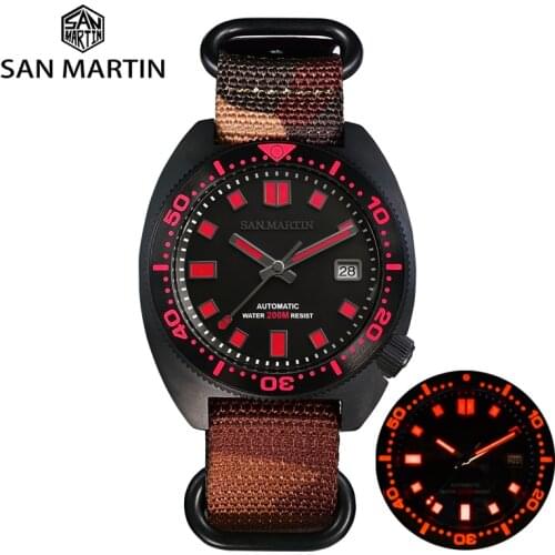 San Martin Diver Watch Black 6105 Men NH35 Automatic Mechanical Watches Sapphire 20Bar Date Full Luminous Sports Diving Watch