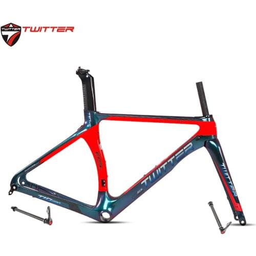 Twitter T10pro Disc Discolored 700C Road Bike Carbon Frame 18K Disc Brake Thru Axle F12*100mm R12*142mm Come With Carbon Fork