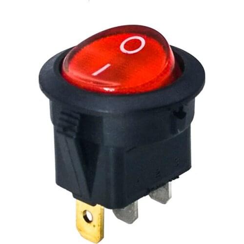 KCD1 Lamp 3 Pin 23mm SPST 250V 6A Boat Switch Round Switch Snap-in ON/OFF LED Rocker Switch with Light Copper
