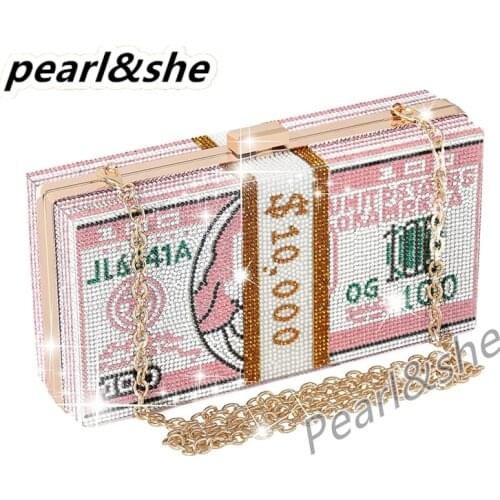 Money Clutch Rhinestone Purse Stack of Cash Unique Evening Clutch Handbag Shoulder Bag Crossbody Bag Rhinestone Handbag