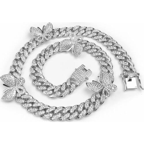 Freewear iced out bling cz 12mm Miami cuban link chain Butterfly charm choker necklace hip hop men women jewelry