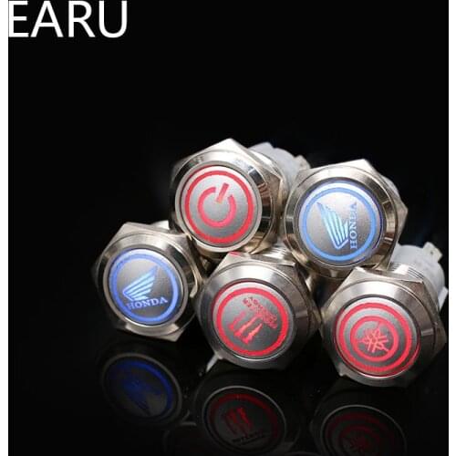 19mm Car Styling LED Metal Car Switch Metal Pushb Button Switch Monster for Honda Yamaha Logo Custom-made Customized Waterproof