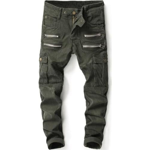 Fashion Brand European American Style mens jeans luxury Men straight denim trousers hole zipper Slim blue jeans