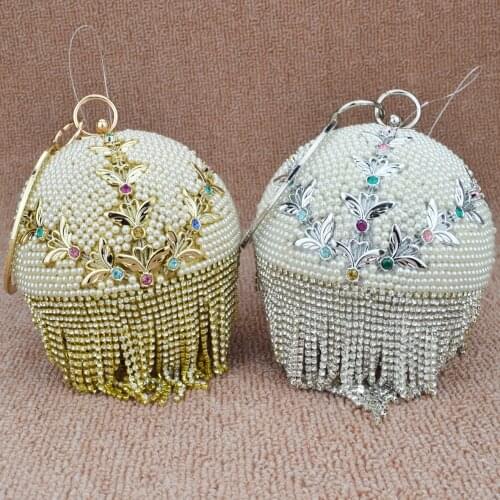 Fashion Designer Ball Evening Bags circular ring Mini Tote Handbags Pearl Crystal Spherical Shoulder Bags with tassels