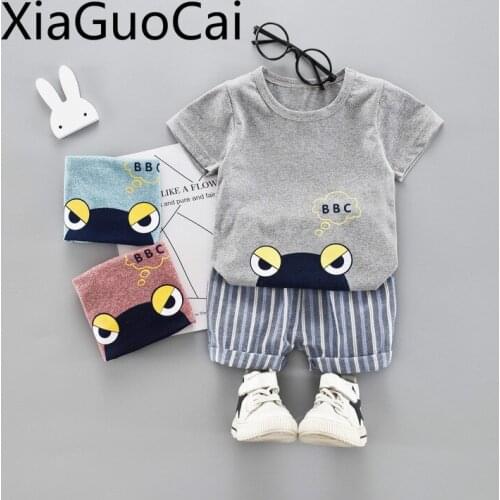 Gray Fashion Summer Casual Childrens Sets Short-sleeved Cartoon Short-sleeved Boys T-shirts and Shorts Two-piece Sets