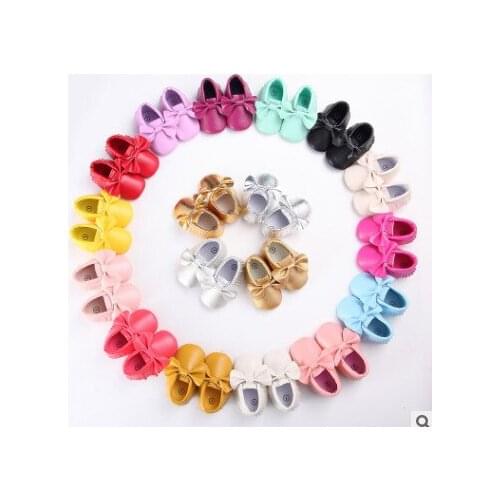 HOT Baby Moccasins Kids Girls Party Princess Casual Shoes PU Soft Flats Bow 14 Colors Baby Girl Shoes First Walkers