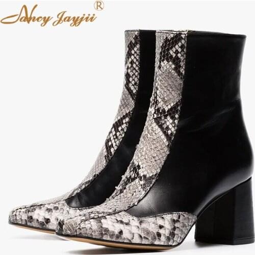 Nancyjayjii Women Shoes Adult Boots Zipper Ankle Anima Prints Snakelike Round Toe High Square heel Spring/Autumn Leisure 2019