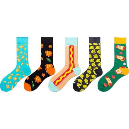 Socks Women Man Cartoon Kawaii Brand New Socks with Print Hamburger Pizza Cheese 100% Cotton Funny Socks Unisex Female Male