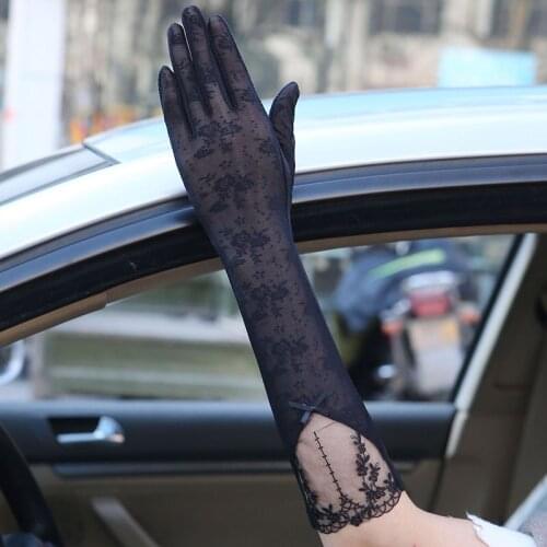 Sexy Spring Summer Women Autumn UV Sunscreen Long Sun Gloves Fashion Ice Silk Lace Driving Of Thin Touch Screen Gloves 07B