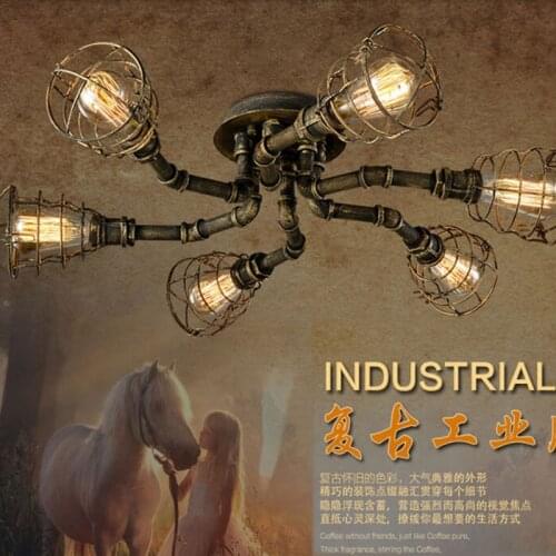 American retro style industrial loft ceiling light creative personality iron waterpipes Restaurant bar living room ceiling lamp