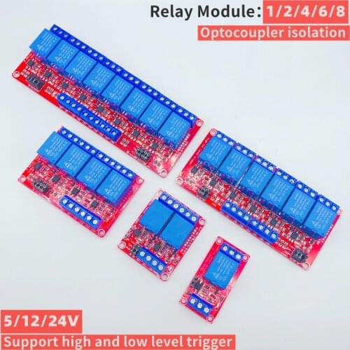 1/2/4/6/8 channel relay module, 5V12V24V, with optocoupler isolation relay module output high/low level trigger electronic DIY