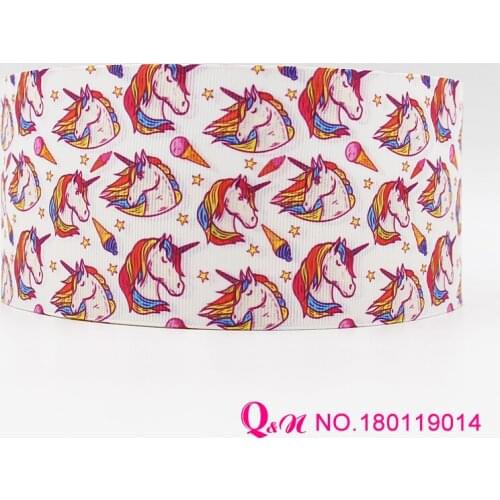 Q&N ribbon 16mm 22mm 25mm 38mm 50mm 75mm unicorn printed grosgrain ribbon webbing 50yards/roll for hair tie free shipping