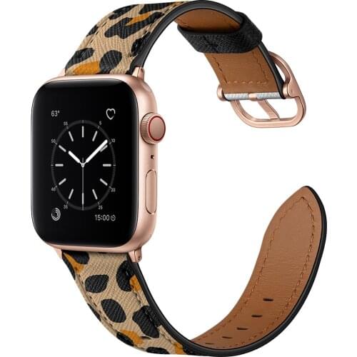 Luxury Fashion Leopard Brown Leather Bracelet For Apple Watch Strap 38mm 40mm 42mm 44mm 1 2 3 4 5 6 SE Band iWatch Watchband