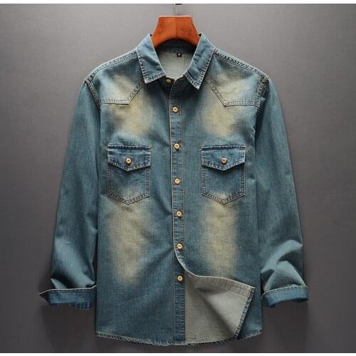 Mens classic light retro long sleeve shirt Business casual denim shirt high quality Slim-fit cotton top 2020 Four seasons new