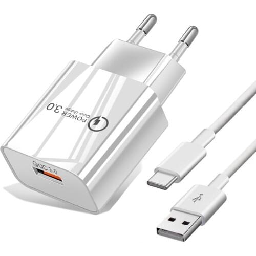 18W Quick Charge 3.0 Fast Charger Wall Charger Type C Cable For Xiaomi 11 10 Redmi 8 9 Note 7 8 9 Pro QC3.0 Phone Charge Adapter