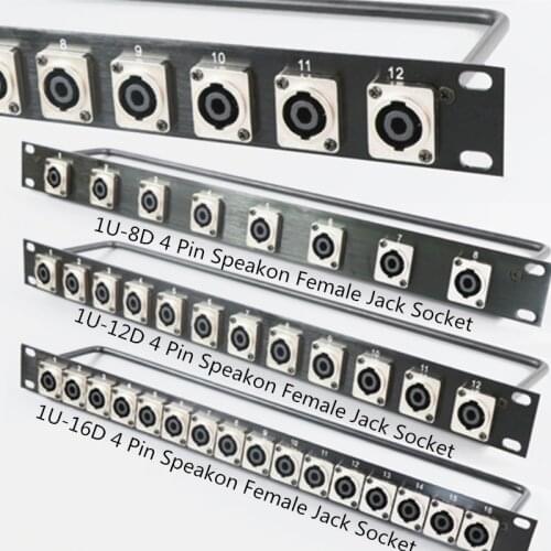 1U 19" Rack Patch Panel Female speaker four-core speakers Ohm wire array sound 8/12/16 bit 1U cabinet Speaker plug socket
