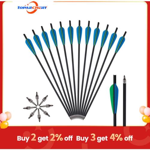 Toparchery 20inch Carbon Crossbow Bolts Hunting Archery 20 Inch Arrows with 4'' Vanes and Replaced Arrowhead Tips (6/12/24 Pack)