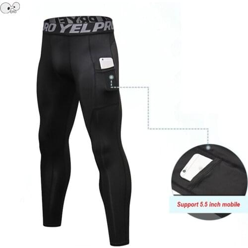 Running Tights Men Solid Compression Pants with Pockets Soccer Training Fitness Sports Leggings Gym Jogging Trousers Sportswear