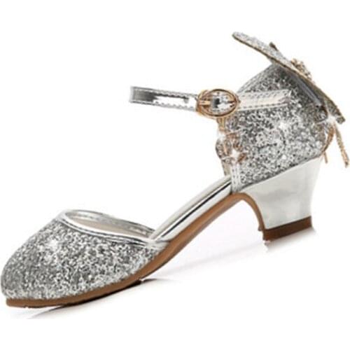 Girls princess shoes sandals baby high heels show catwalk children shoes summer Bows girls single shoes fashion kid crystal shoe