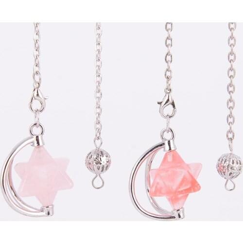 Reiki Healing 7 Chakra Natural Stone Pendulum for Dowsing Star White Pink Crystal Obsidian Pendants D287C