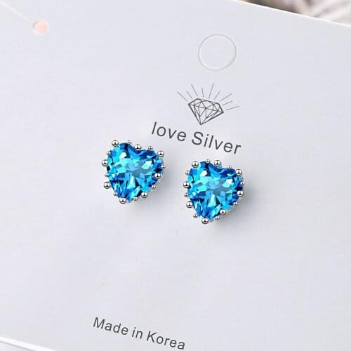 925 Sterling Silver Piercing Crystal Heart Stud Earrings for Women Girls Wedding Party Femme Jewelry pendientes eh831