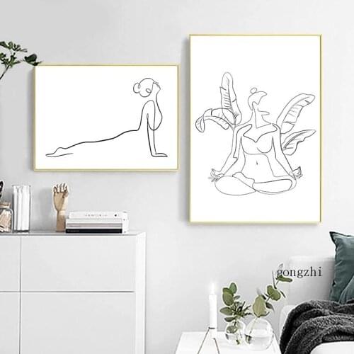 Woman Body Abstract Line Yoga Posture Posters Minimalist Canvas Painting and Prints Gym Wall Art Pictures for Bedroom Home Decor