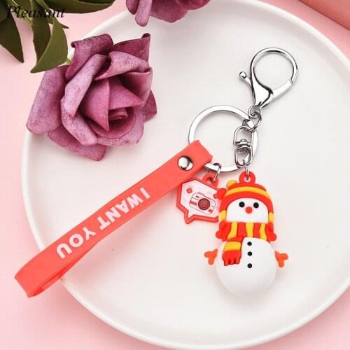 2020 Christmas Keychain PVC Soft Cartoon Ladies Bag Pendant Christmas Elk Snowman Car Keyring Gift Free Shipping