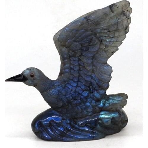 4.3" Natural Labradorite Crystal Carved Swan Statue Animal Crafts Office Decor