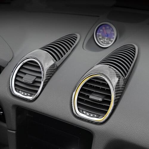 4pcs Carbon Fiber Car Interior Dashboard Outlets Decorative Sticker Cover for Porsche 718 Cayman Boxster 2014-2020 Black