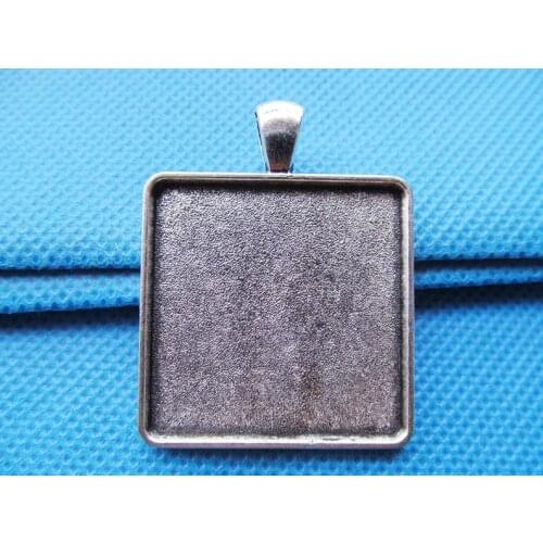 50pcs Antique Bronze/Antique Silver tone Square Base Setting Tray Bezel Pendant Charm/Finding,fit 30mm Square Cabochon/Cameo,DIY