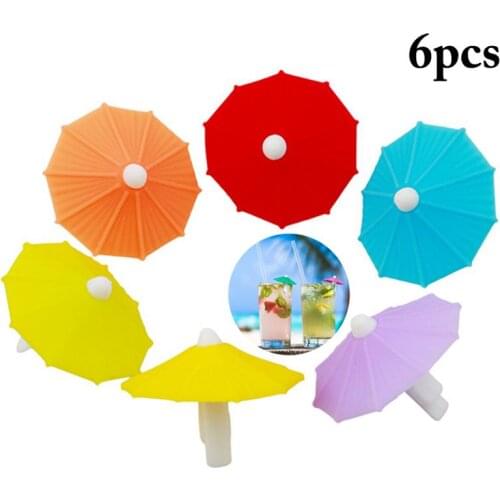 6pcs random color Silicone Umbrella Wine Glass Marker Charms Drinking Buddy Cup Identification Cup Identifier Cup Label Tag Sig